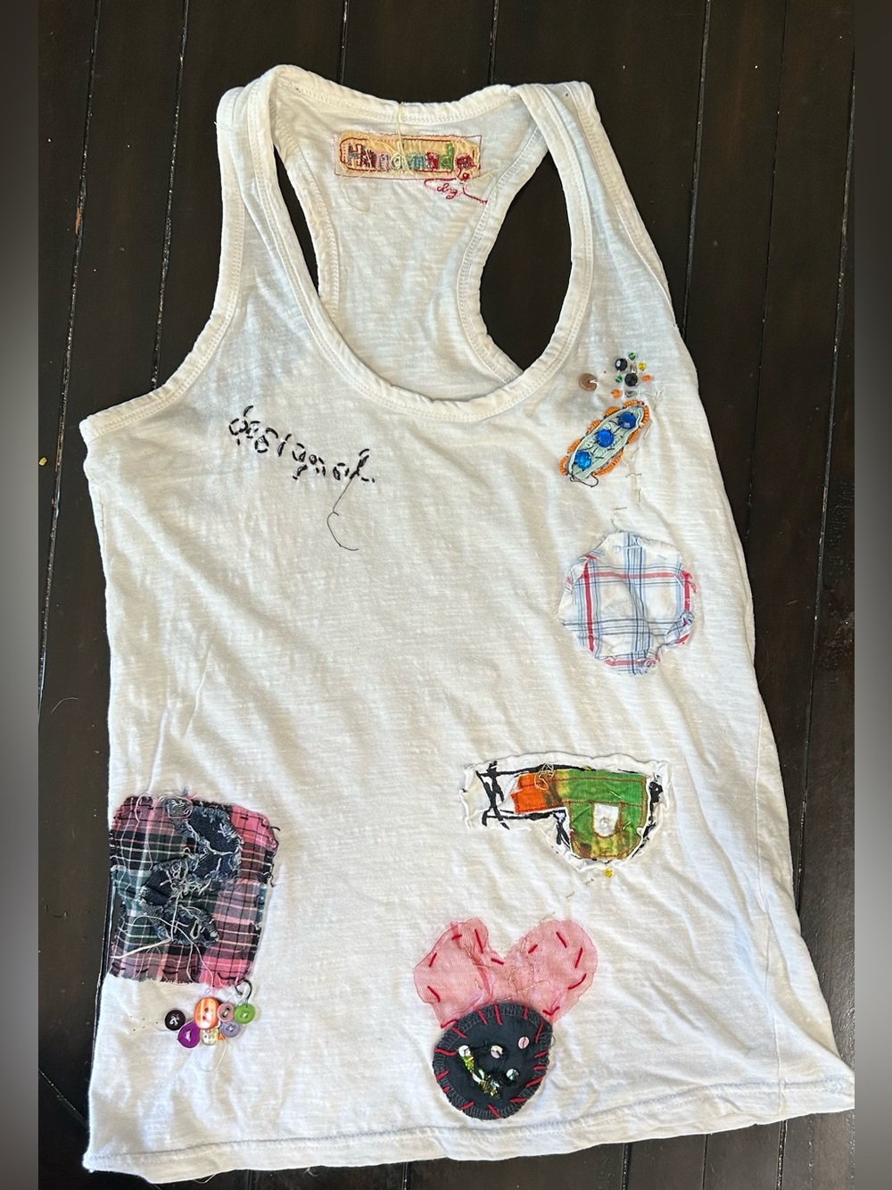 White y2k Patchwork Racerback Tank Top - vintage